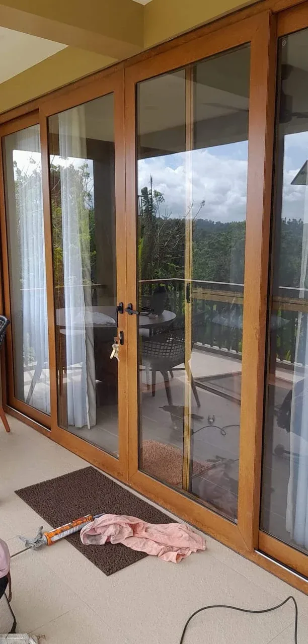 Wooden texture windows and doors