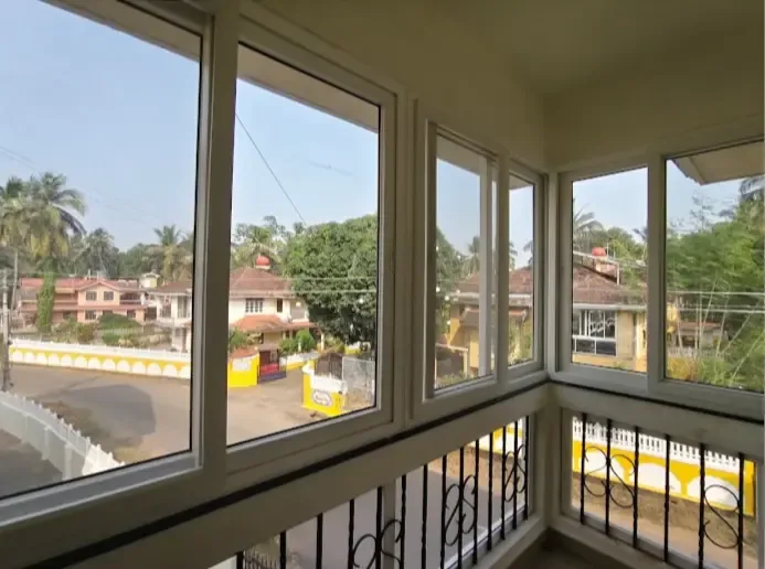 Brown framed double windows